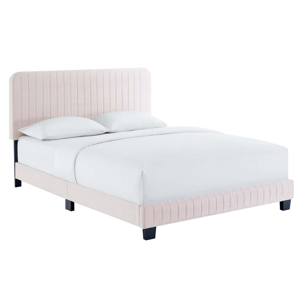 Modway Furniture Celine Channel Tufted Performance Velvet Full Platform Bed - Cozy Glamour for Any Bedroom Space Pink MOD-6335-PNK