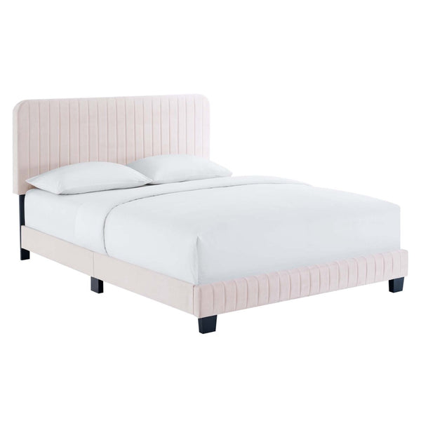 Modway Furniture Celine Channel Tufted Performance Velvet Full Platform Bed - Cozy Glamour for Any Bedroom Space Pink MOD-6335-PNK