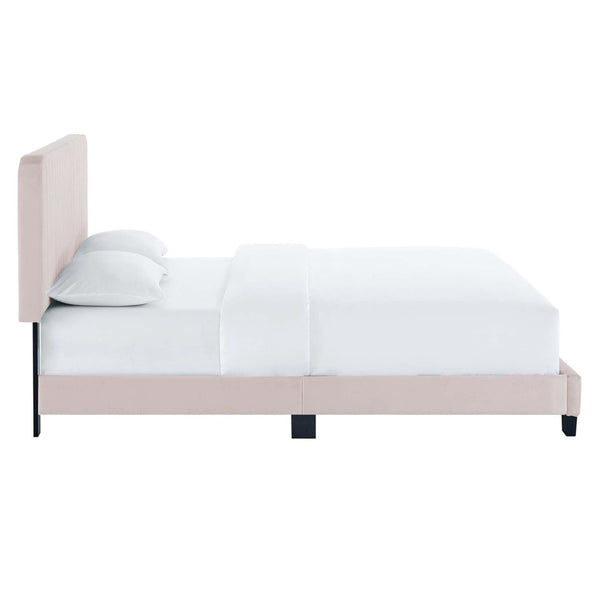 Modway Furniture Celine Channel Tufted Performance Velvet Full Platform Bed - Cozy Glamour for Any Bedroom Space Pink MOD-6335-PNK