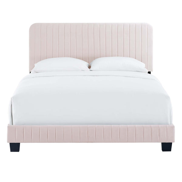 Modway Furniture Celine Channel Tufted Performance Velvet Full Platform Bed - Cozy Glamour for Any Bedroom Space Pink MOD-6335-PNK