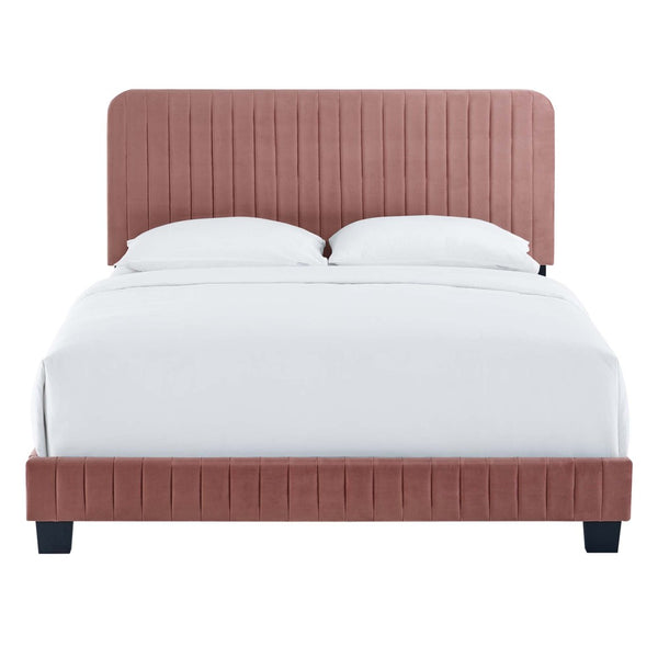 Modway Furniture Celine Channel Tufted Performance Velvet Twin Platform Bed - Luxurious Comfort and Modern Glam Style Dusty Rose MOD-6336-DUS