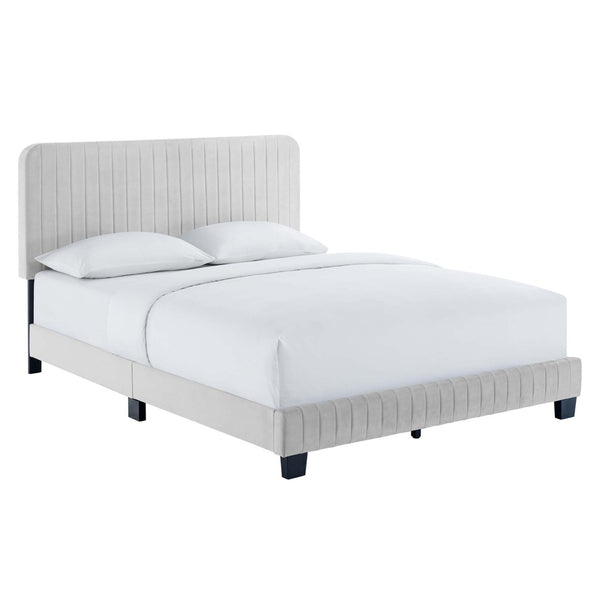 Modway Furniture Celine Channel Tufted Performance Velvet Twin Platform Bed - Luxurious Comfort and Modern Glam Style Light Gray MOD-6336-LGR
