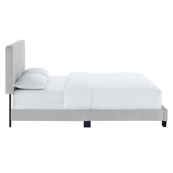 Modway Furniture Celine Channel Tufted Performance Velvet Twin Platform Bed - Luxurious Comfort and Modern Glam Style Light Gray MOD-6336-LGR