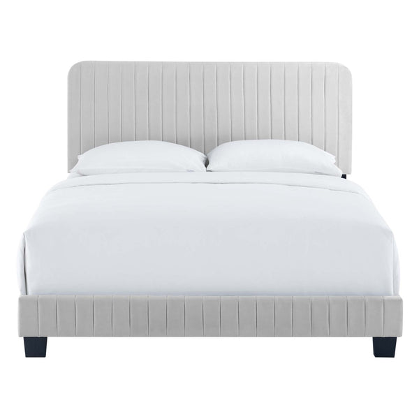 Modway Furniture Celine Channel Tufted Performance Velvet Twin Platform Bed - Luxurious Comfort and Modern Glam Style Light Gray MOD-6336-LGR