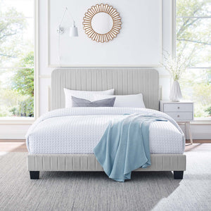 Modway Furniture Celine Channel Tufted Performance Velvet Twin Platform Bed - Luxurious Comfort and Modern Glam Style Light Gray MOD-6336-LGR