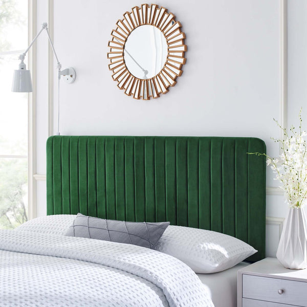 Modway Furniture Milenna Channel Tufted Velvet Twin Headboard - Stylish Modern Glam, Adjustable Height & Cozy Comfort MOD-6337-EME