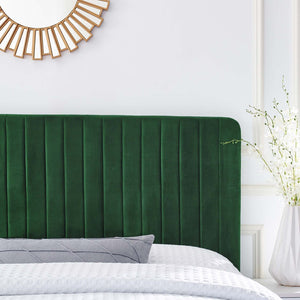 Modway Furniture Milenna Channel Tufted Velvet Twin Headboard - Stylish Modern Glam, Adjustable Height & Cozy Comfort MOD-6337-EME