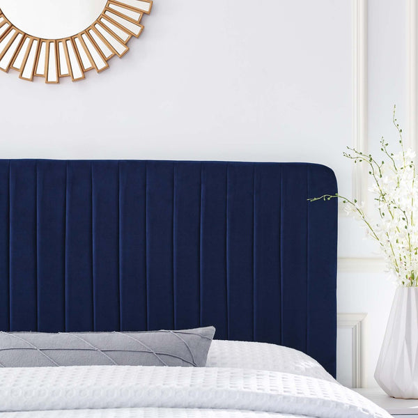 Modway Furniture Milenna Channel Tufted Performance Velvet Headboard - Luxurious Support for King Beds & Decor Styles Navy MOD-6341-NAV