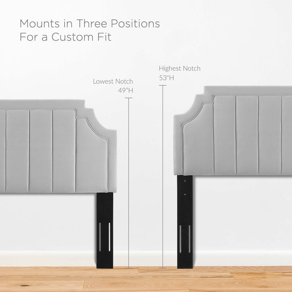 Modway Furniture Alyona Channel Tufted Velvet Twin Headboard - Vintage Modern Design with Adjustable Comfort Support Light Gray MOD-6346-LGR