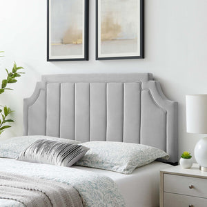Modway Furniture Alyona Channel Tufted Velvet Twin Headboard - Vintage Modern Design with Adjustable Comfort Support Light Gray MOD-6346-LGR
