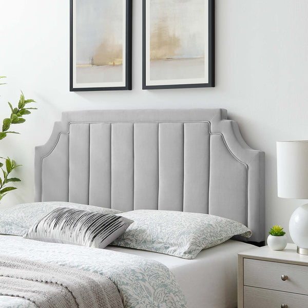 Modway Furniture Alyona Channel Tufted Velvet Twin Headboard - Vintage Modern Design with Adjustable Comfort Support Light Gray MOD-6346-LGR