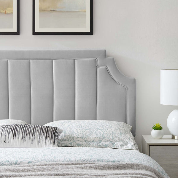 Modway Furniture Alyona Channel Tufted Velvet Headboard - Luxurious Vintage-Modern Design for Full and Queen Beds Light Gray MOD-6347-LGR