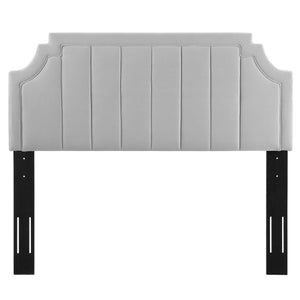Modway Furniture Alyona Channel Tufted Velvet Headboard - Luxurious Vintage-Modern Design for Full and Queen Beds Light Gray MOD-6347-LGR