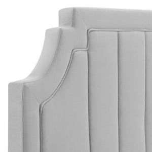Modway Furniture Alyona Channel Tufted Velvet Headboard - Luxurious Vintage-Modern Design for Full and Queen Beds Light Gray MOD-6347-LGR