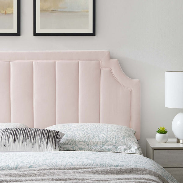 Modway Furniture Alyona Channel Tufted Velvet Headboard - Luxurious Vintage-Modern Design for Full and Queen Beds Pink MOD-6347-PNK