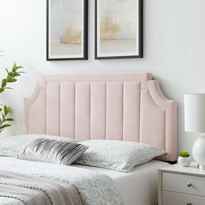 Modway Furniture Alyona Channel Tufted Velvet Headboard - Luxurious Vintage-Modern Design for Full and Queen Beds Pink MOD-6347-PNK