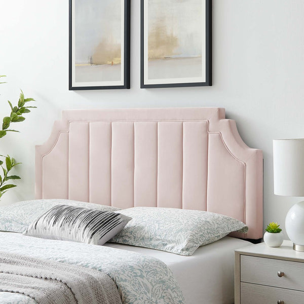 Modway Furniture Alyona Channel Tufted Velvet Headboard - Luxurious Vintage-Modern Design for Full and Queen Beds Pink MOD-6347-PNK
