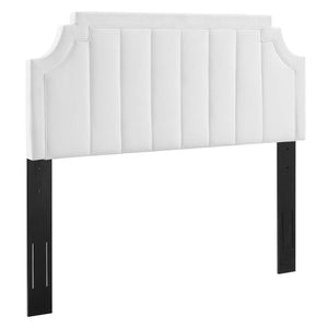 Modway Furniture Alyona Channel Tufted Velvet Headboard - Luxurious Vintage-Modern Design for Full and Queen Beds White MOD-6347-WHI