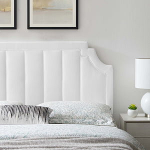 Modway Furniture Alyona Channel Tufted Velvet Headboard - Luxurious Vintage-Modern Design for Full and Queen Beds White MOD-6347-WHI