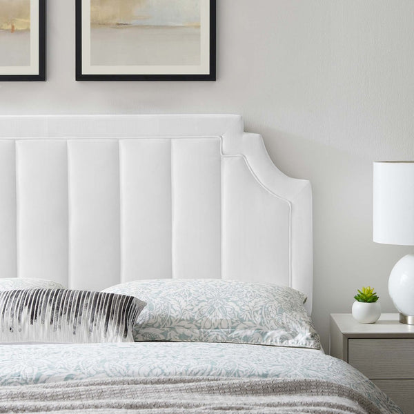 Modway Furniture Alyona Channel Tufted Velvet Headboard - Luxurious Vintage-Modern Design for Full and Queen Beds White MOD-6347-WHI