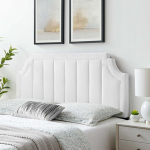 Modway Furniture Alyona Channel Tufted Velvet Headboard - Luxurious Vintage-Modern Design for Full and Queen Beds White MOD-6347-WHI