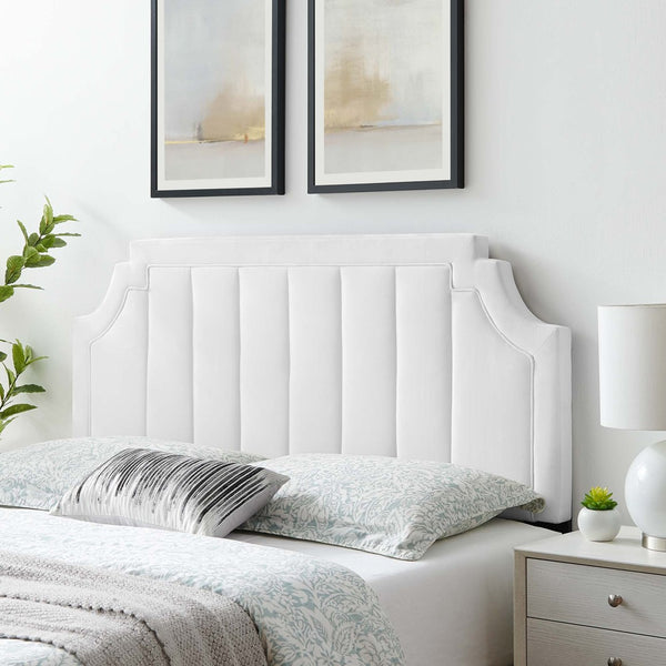 Modway Furniture Alyona Channel Tufted Velvet Headboard - Luxurious Vintage-Modern Design for Full and Queen Beds White MOD-6347-WHI