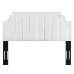 Modway Furniture Alyona Channel Tufted Velvet Headboard - Luxurious Vintage-Modern Design for Full and Queen Beds White MOD-6347-WHI