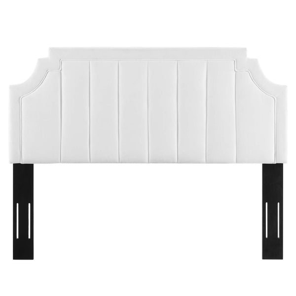 Modway Furniture Alyona Channel Tufted Velvet Headboard - Luxurious Vintage-Modern Design for Full and Queen Beds White MOD-6347-WHI
