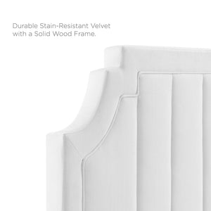Modway Furniture Alyona Channel Tufted Velvet Headboard - Luxurious Vintage-Modern Design for Full and Queen Beds White MOD-6347-WHI
