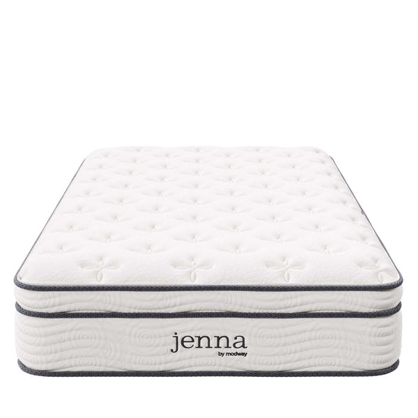 Modway Furniture Jenna 10" Twin XL Hybrid Mattress - Supportive Innerspring & Foam, Breathable Pillow-Top Comfort MOD-6363-WHI