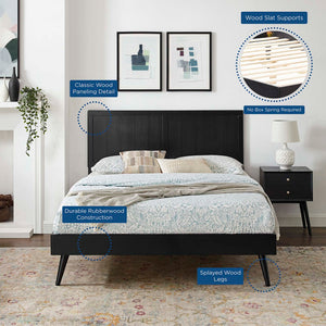 Modway Furniture Alana Wood Queen Platform Bed – Mid-Century Modern Design with Sturdy Support and Easy Assembly Black MOD-6379-BLK