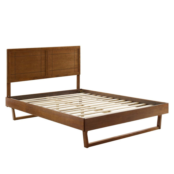 Modway Furniture Marlee Queen Platform Bed - Mid-Century Modern Angular Frame with Window-Pane Headboard in Walnut MOD-6381-WAL