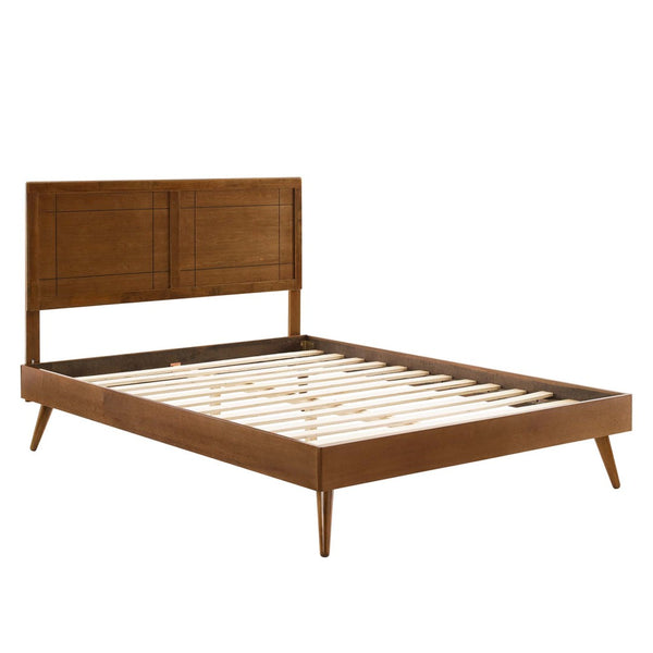 Modway Furniture Marlee Wood Queen Platform Bed with Mid-Century Design and Sturdy Slat Support for Ultimate Comfort Walnut MOD-6382-WAL