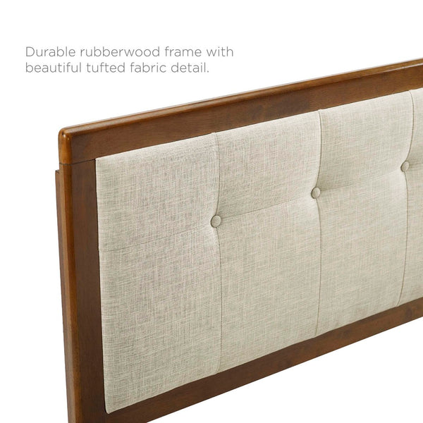 Modway Furniture Willow Wood Queen Platform Bed - Mid-Century Modern Design with Sturdy Frame for Everyday Comfort Walnut Beige MOD-6384-WAL-BEI