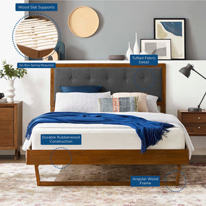 Modway Furniture Willow Wood Queen Platform Bed - Mid-Century Modern Design with Sturdy Frame for Everyday Comfort Walnut Charcoal MOD-6384-WAL-CHA