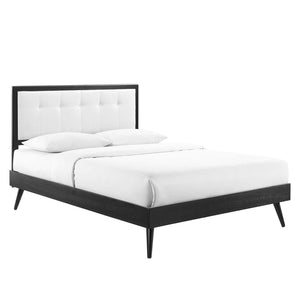 Modway Furniture Willow Wood Queen Platform Bed with Upholstered Headboard – Mid-Century Modern Design & Comfort Black White MOD-6385-BLK-WHI
