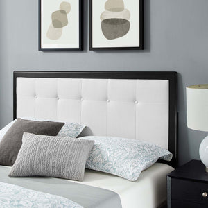 Modway Furniture Willow Wood Queen Platform Bed with Upholstered Headboard – Mid-Century Modern Design & Comfort Black White MOD-6385-BLK-WHI