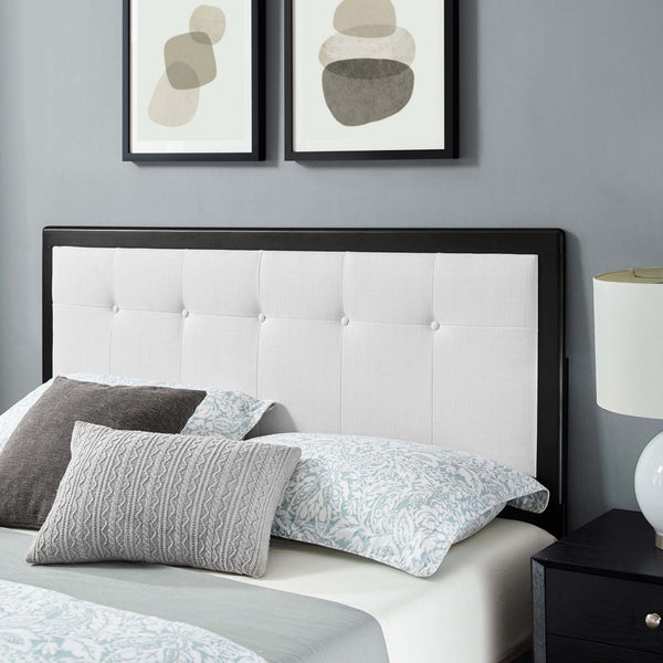 Modway Furniture Willow Wood Queen Platform Bed with Upholstered Headboard – Mid-Century Modern Design & Comfort Black White MOD-6385-BLK-WHI