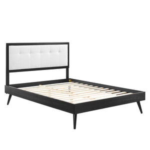 Modway Furniture Willow Wood Queen Platform Bed with Upholstered Headboard – Mid-Century Modern Design & Comfort Black White MOD-6385-BLK-WHI