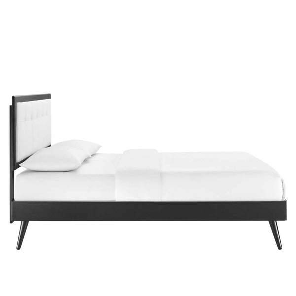 Modway Furniture Willow Wood Queen Platform Bed with Upholstered Headboard – Mid-Century Modern Design & Comfort Black White MOD-6385-BLK-WHI