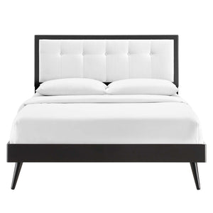 Modway Furniture Willow Wood Queen Platform Bed with Upholstered Headboard – Mid-Century Modern Design & Comfort Black White MOD-6385-BLK-WHI