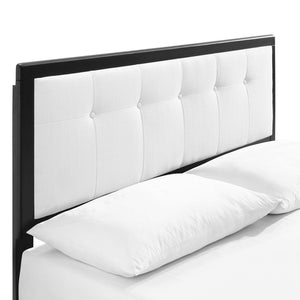 Modway Furniture Willow Wood Queen Platform Bed with Upholstered Headboard – Mid-Century Modern Design & Comfort Black White MOD-6385-BLK-WHI