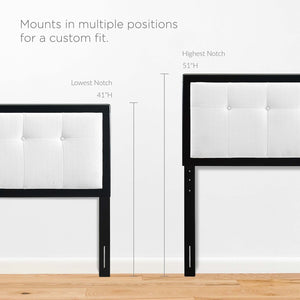 Modway Furniture Willow Wood Queen Platform Bed with Upholstered Headboard – Mid-Century Modern Design & Comfort Black White MOD-6385-BLK-WHI