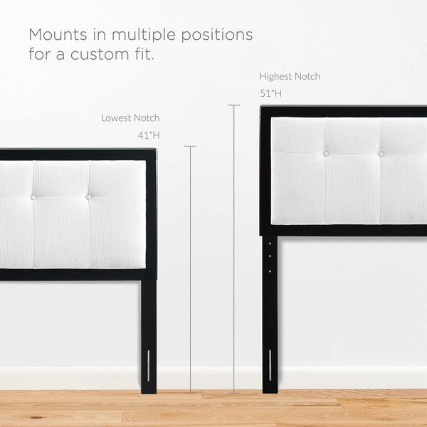 Modway Furniture Willow Wood Queen Platform Bed with Upholstered Headboard – Mid-Century Modern Design & Comfort Black White MOD-6385-BLK-WHI