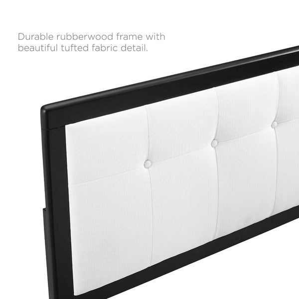 Modway Furniture Willow Wood Queen Platform Bed with Upholstered Headboard – Mid-Century Modern Design & Comfort Black White MOD-6385-BLK-WHI