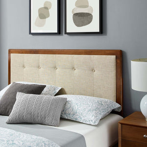 Modway Furniture Willow Wood Queen Platform Bed with Upholstered Headboard – Mid-Century Modern Design & Comfort Walnut Beige MOD-6385-WAL-BEI