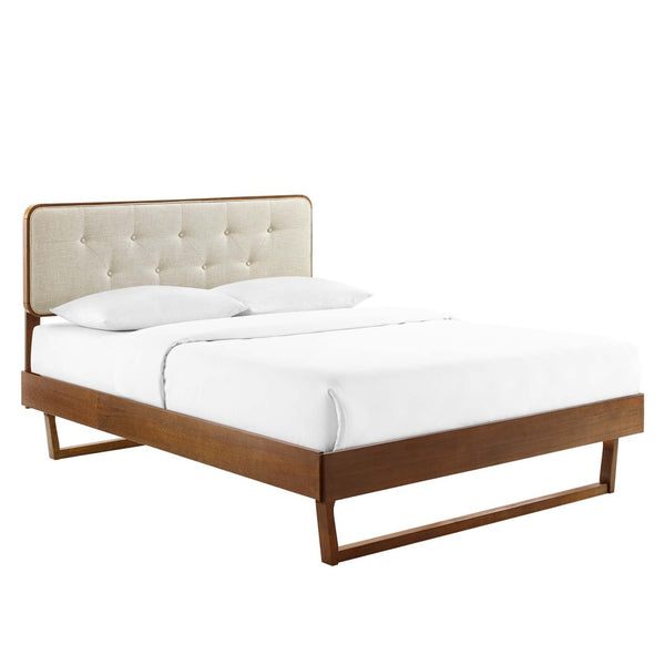 Modway Furniture Bridgette Queen Platform Bed - Mid-Century Modern Design with Durable Craftsmanship and Style Walnut Beige MOD-6387-WAL-BEI