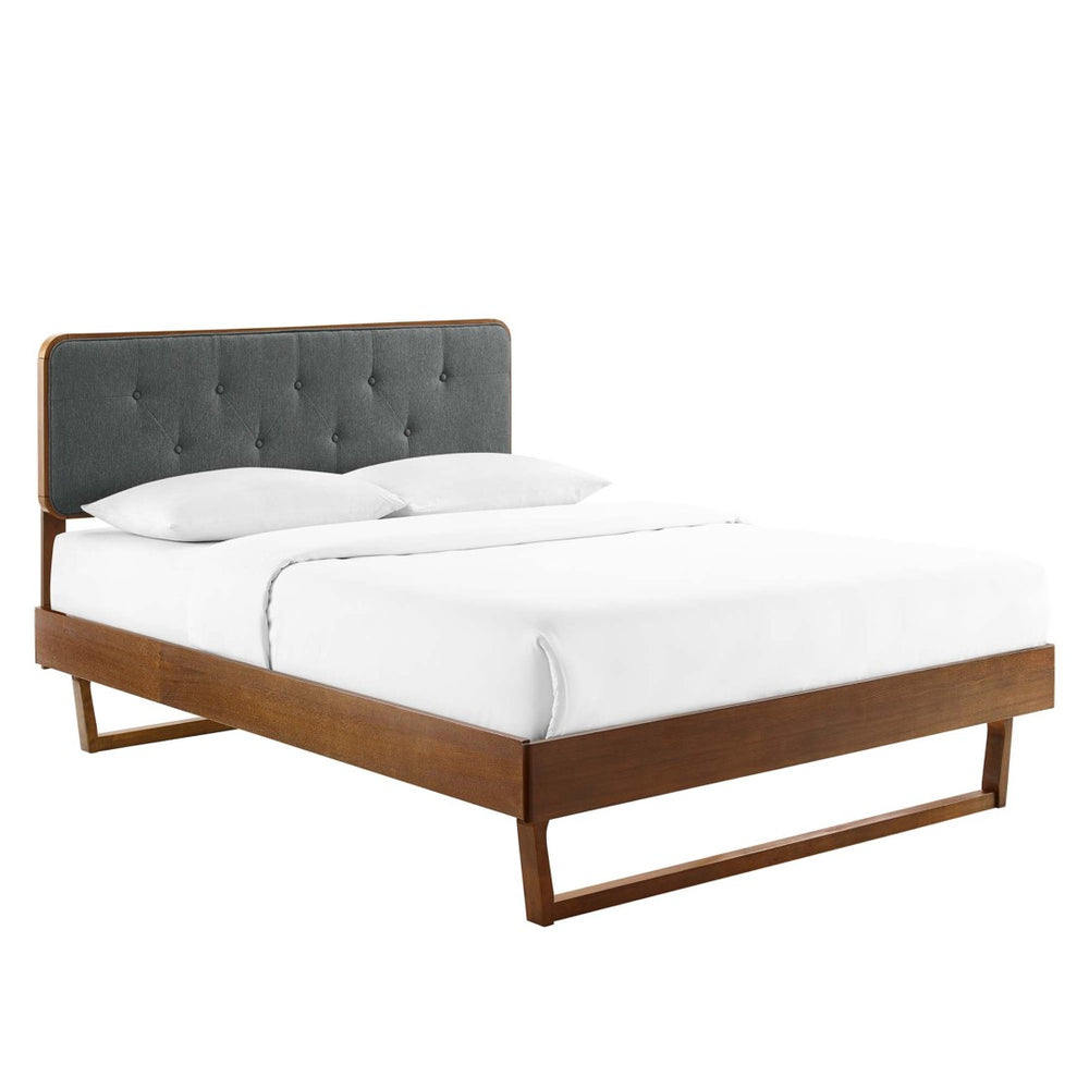 Modway Furniture Bridgette Queen Platform Bed - Mid-Century Modern Design with Durable Craftsmanship and Style Walnut Charcoal MOD-6387-WAL-CHA