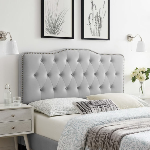 Modway Furniture Sophia Tufted Performance Velvet Twin Headboard - Vintage-Modern Glamour with Adjustable Height Light Gray MOD-6409-LGR