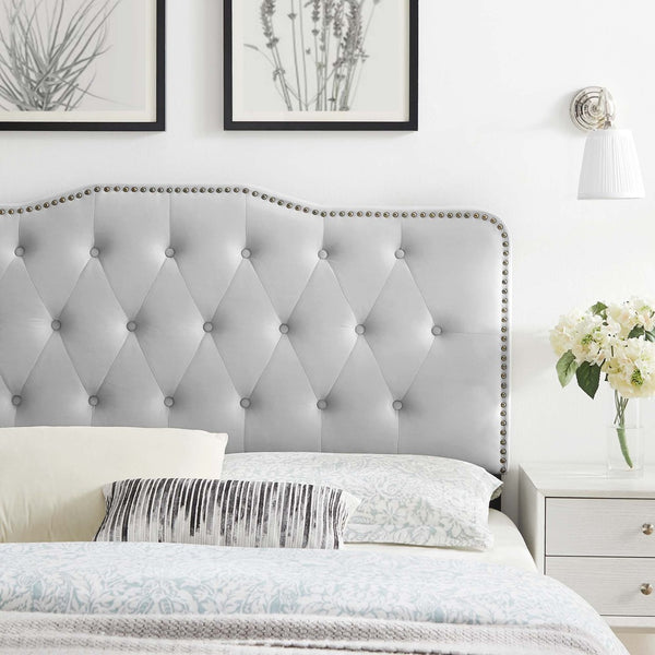 Modway Furniture Sophia Tufted Performance Velvet Twin Headboard - Vintage-Modern Glamour with Adjustable Height Light Gray MOD-6409-LGR